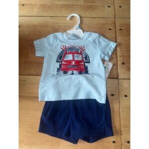 Carters Baby Boys Light Blue Fire Truck Rescue Time Outfit 6 Months‎